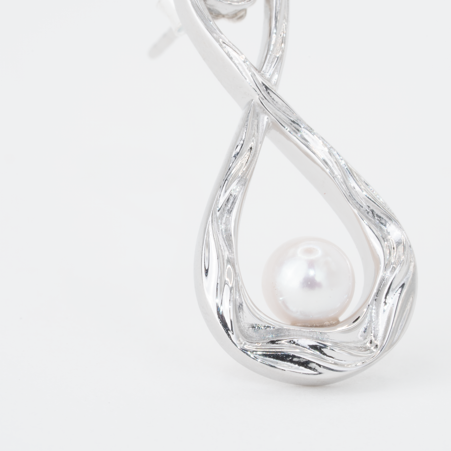 浪紋雙圈珍珠耳環